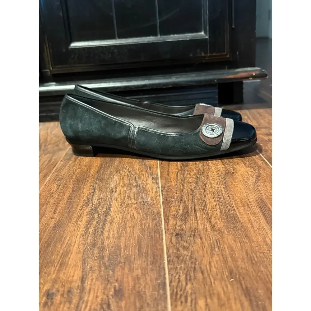 Vintage Brighton Coco Suede Patent Leather Flats - Size 8.5